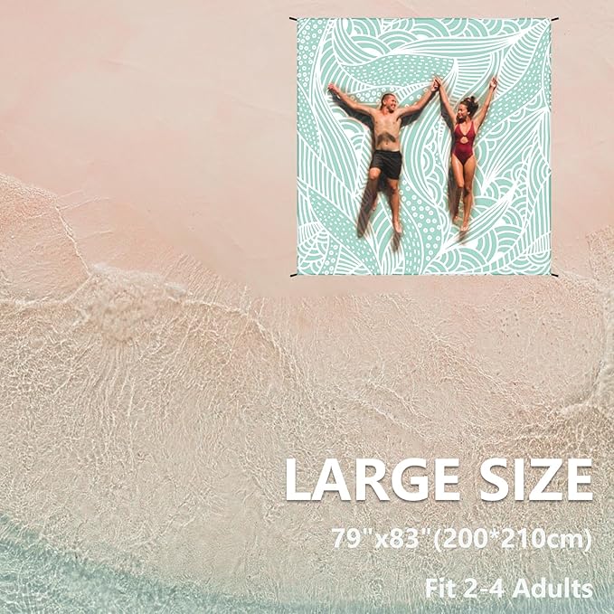 Beach Blanket, Sandproof Beach Mat, Waterproof Quick Drying Lightweight Outdoor Aztec Picnic Mat 79" X 83" for 2-4 Adults with Pocket for Travel, Camping, Hiking