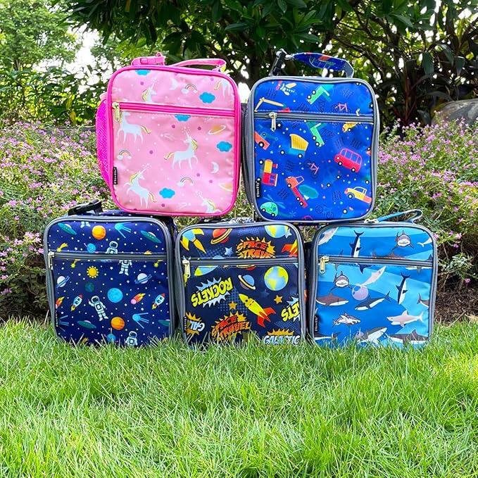 FlowFly Kids Lunch box Insulated Soft Bag Mini Cooler Back to School Thermal Meal Tote Kit for Girls, Boys, Astronaut