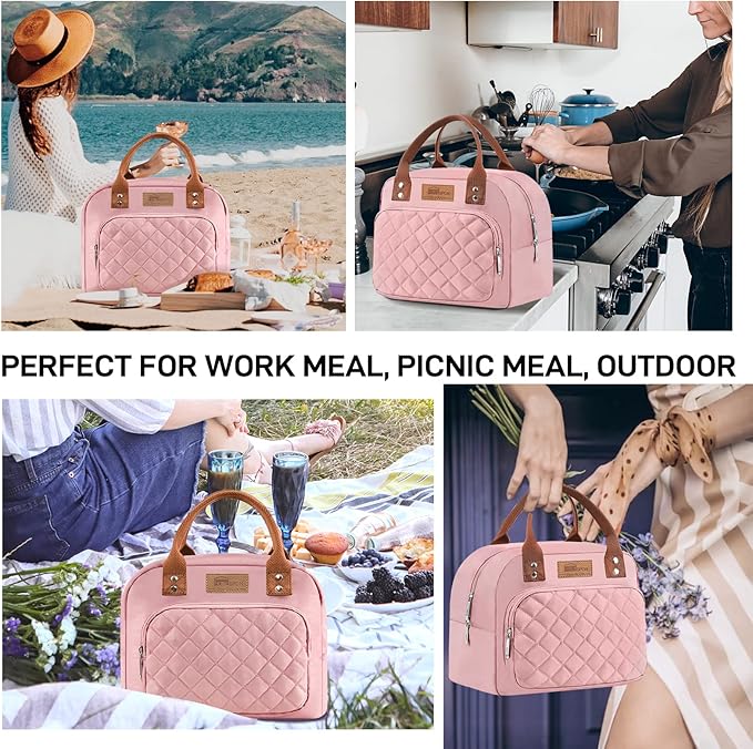 Buringer HOMESPON Lunch Bag for Woman Man Adults with Front Pocket Insulated Lunch Tote Lunch Box Container for Work Picnic or Travel(Pink)