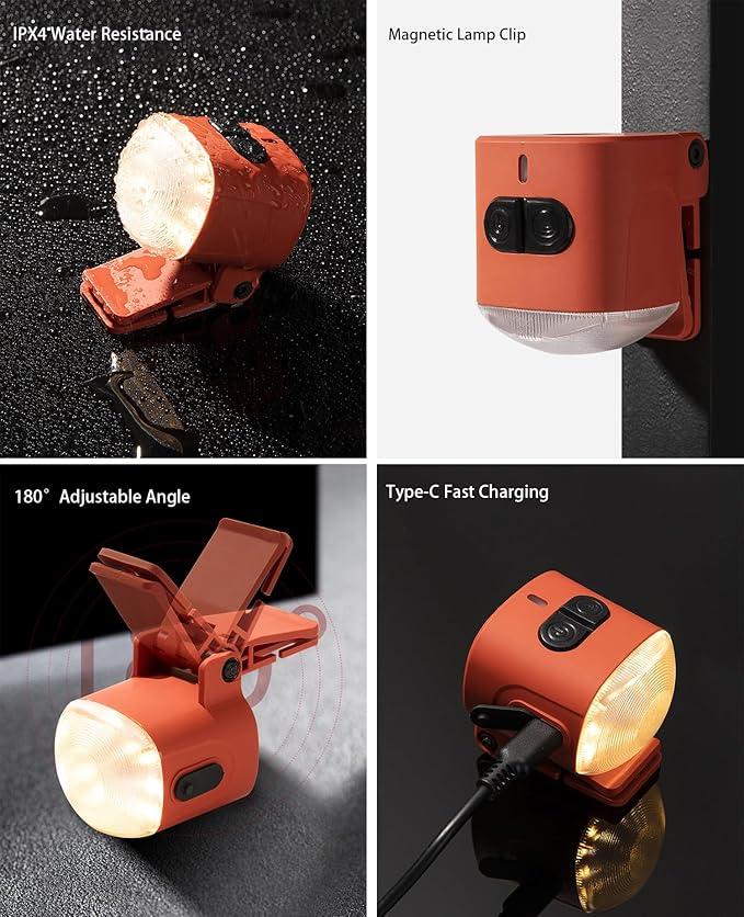 2-Pack Mini Hands Free Rechargeable Hat Light Camping Lanterns Magnetic IPX4 Waterproof Clip on Ultra Light for Emergency, Outdoor, Camping, Fishing, Biking, Night Running (Red)