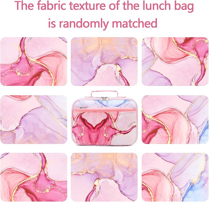 LOIDOU Lunch Box Kids Girls Boys Insulated Lunch Bag Thermal Meal Tote Women Reusable Lunch Pail Bags for School Travel (Marble Pink)