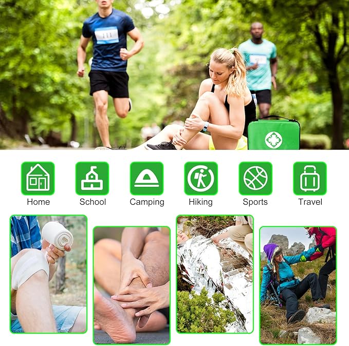 Home-Businesses First-Aid Emergency-Kit for Camping-Car - 300 Pcs Urgent Essential First Aid Kits Refill Supplies with Tourniquet Bandages for Workpalce Green 1st Aid