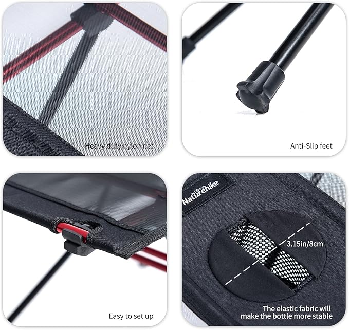 Naturehike FT07 Ultralight Camping Table, 1.6 LBS Portable Backpacking Table with Carry Bag & Cup Holder, Folding Mesh Camp Table for Camping Picnic Beach Fishing