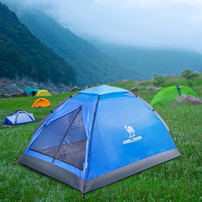 CAMEL CROWN 2/3/4 Person Camping Tent with Removable Rain Fly, Easy Setup Outdoor Tents Water Resistant Lightweight Portable for Family Backpacking Camping Hiking Traveling
