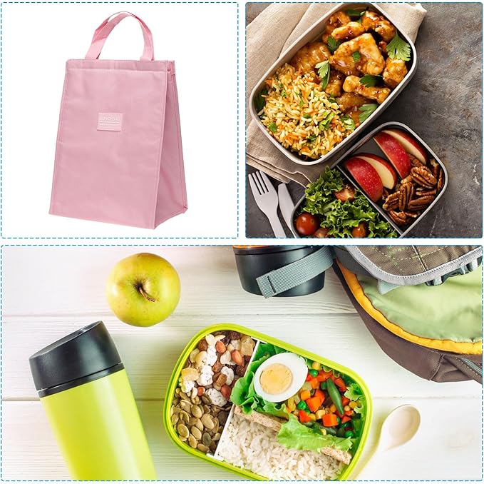PATIKIL Insulated Lunch Bags, 10"x6"x13" Reusable Bento Bags Thermal Lunch Tote Portable Food Containers Bag for Men and Women, Pink