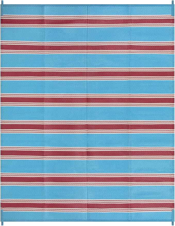 Lahome Striped Outdoor Rug 8x10 Patio Waterproof, Reversible Outdoor Plastic Straw Rug for Camping, RV Patio Rugs Outside Large Carpet for Porch Deck Backyard Picnic(Blue/Red,8'x 10')