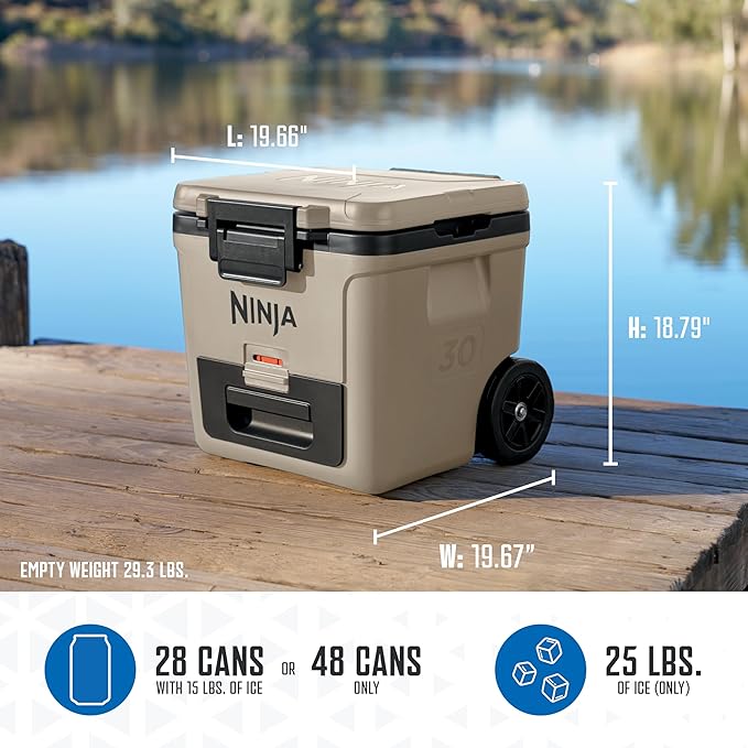 Ninja | Cooler | FrostVault 30QT Cooler with Wheels | Insulated with Temp Dry Storage Drawer | Keeps Ice Cold for Days | for The Beach, Camping, Picnics & More | Birch Beige | FB230CS
