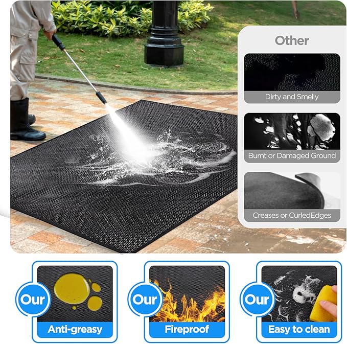 Large 76x52 inches Under Grill Mat for Outdoor Grill,Double-Sided Fireproof Grill Pad for Fire Pit,Indoor Fireplace Mat Fire Pit Mat,Oil-Proof Waterproof BBQ Protector for Deck and Patio