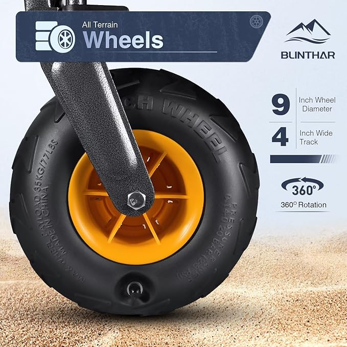 Beach Wagon, Heavy Duty Collapsible Folding Wagon with All-Terrain 9" Pneumatic Tires & Drink Holders, Utility Grocery Wagon for Garden Sports Camping Outdoor Activities