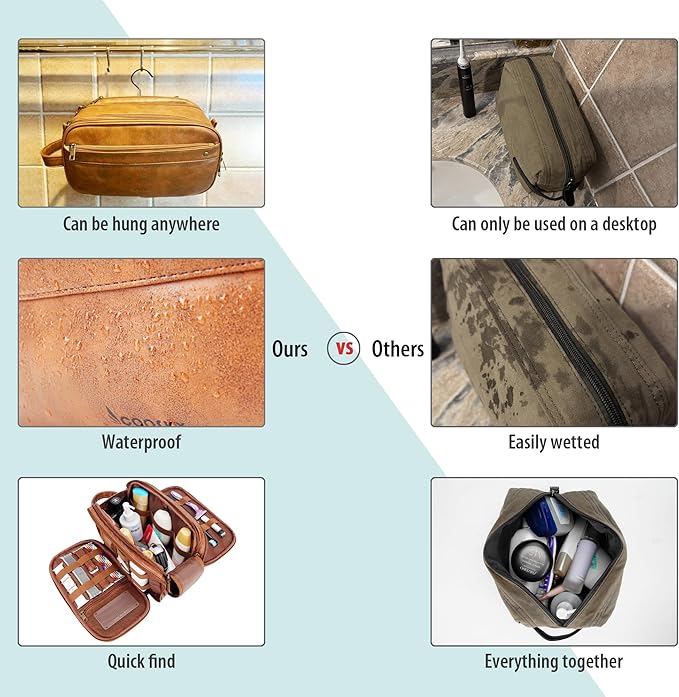 Travel Toiletry Bag for Men, Large Hanging Toiletries Organizer Bags for Women, Cruise Ship Essentials, Water-resistant Shaving Case, PU Leather Makeup Accessories, Cosmetic Dopp Kit, Lake Blue