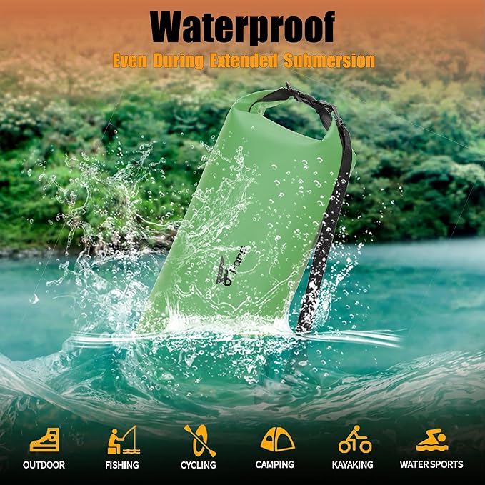 8 Fans Dry Bag Backpack Waterproof,50L Roll Top Bag with Phone Case, Perfect for Floating,Travel,Swimming,Boating,Kayaking,Camping,and Beach Activities(No Valves, Green)