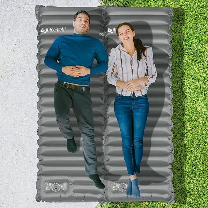 EighteenTek Sleeping Pad Mat Camping Sleeping Pad, Thick 4 Inch Camp Mattress Pad, Built-in Foot Pump Fast Self Inflating Sleeping Pad Backpacking for Hiking Ultralight