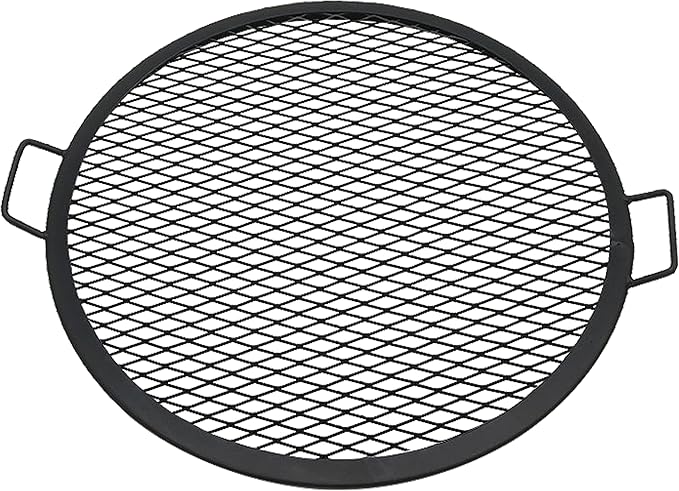 Sunnydaze X-Marks Fire Pit Cooking Grate - Outdoor Round Black Steel BBQ Campfire Grill with Handles - 24-Inch