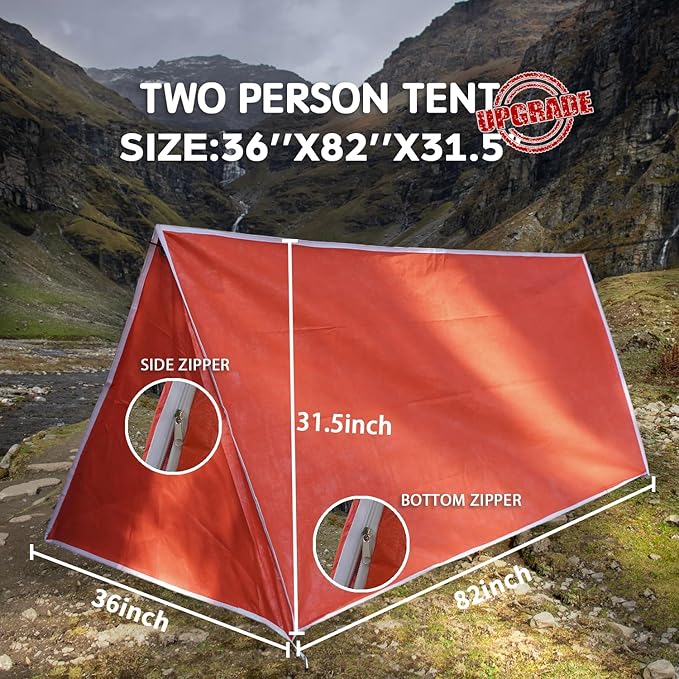LYN Extra Large Zipper Reusable Survival Emergency Shelter Tent,Thermal Waterproof Fireproof Lightweight Bugout, with Paracord✚Stake for Camping,First Aid,Hiking&Bushcraft