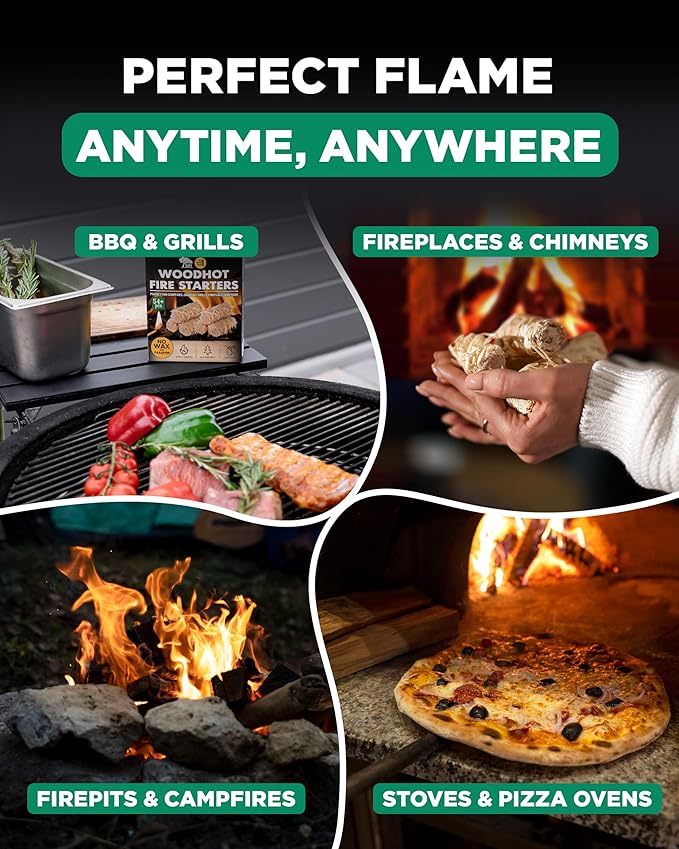 WH Natural Fire Starters for Campfires & Grill - 10lb - 370 pcs Large Box - Long-Burning Charcoal Starters - Odorless Firestarters for Outdoor Fire Pit, Fireplace - Quick Ignite