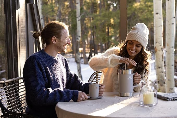 Stanley Classic Stay-Hot French Press Coffee Maker 48 oz | 5 Minute Brew, 4 Hours Hot | Mesh Filter for Coffee Grounds | Insulated Stainless Steel French Press | BPA-Free | Ash.