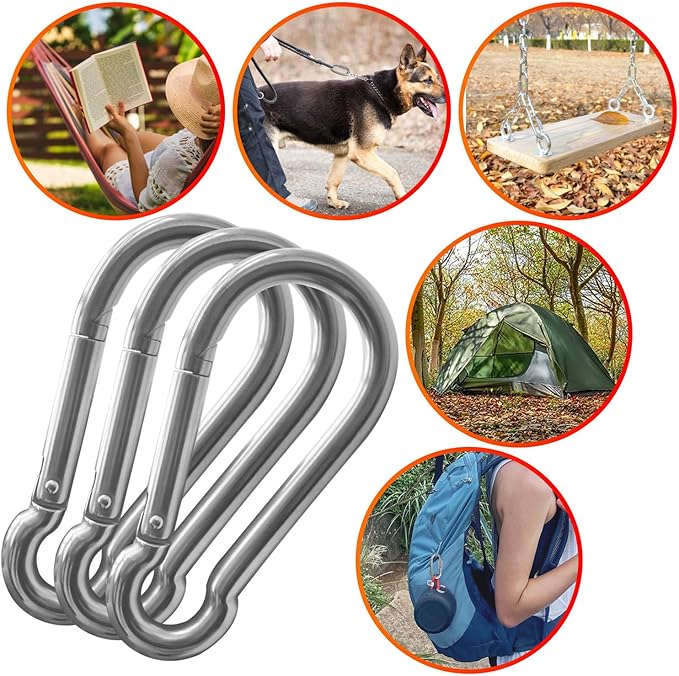 60 Pack Heavy Duty Carabiners, 3/8” Spring Snap Hook Carabiner for Heavy Uses, 4-Inch Snap Hooks Large Carabiners Clips Chain Links Safety Buckle Connector for Swing Hammock Fitness Gym Outdoor Indoor