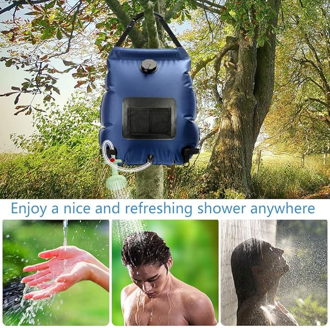 Solar Shower Bag | 5 Gal/20L Solar Heating Camping Shower Bag | Removable Hose | On-Off Switchable Shower Head | Ducha Portatil | Traveling Shower | Portable Shower for Beach Swimming, Hiking