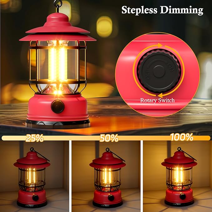 3 Pack Battery Powered LED Camping Lanterns, Red Battery Waterproof Camping Tent Lights with Stepless Dimming, Portable Outdoor Lamp for Camping, Hurricane, Garden, Yard, Hiking, Power Outage