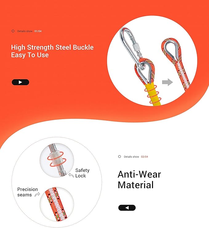 Nice C Climbing Rope, Rescue Rope, Construction Rope, Rock Climbing Rope, Static 10mm 32ft/64ft/96ft/160ft/230ft/500ft/985ft/1000ft with Carry Bag (Orange, 10M(32ft))