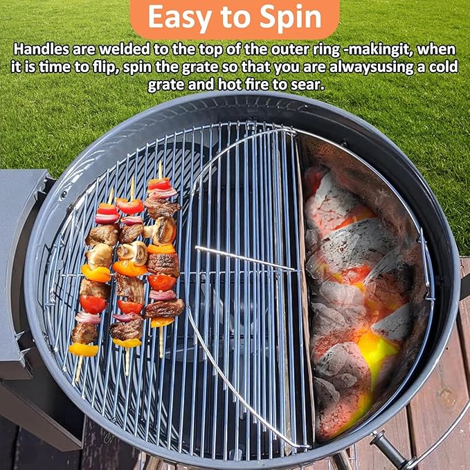 26" Charcoal Cooking Grate for Weber Kettle Charcoal Grill, Stainless Steel Hinged Grid for 2-Zone Cooking, Kettle Grill Charcoal Cooking Grid for Tailgating Backyard, Also Fits Similar Sized Fire Pit