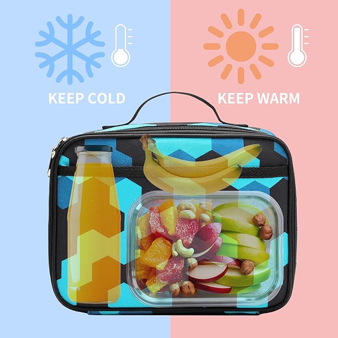 rickyh style Lunch Box with Padded Liner, Spacious Insulated Lunch Bag Durable Thermal Lunch Cooler Pack with Strap for Men Women Boys Girls Adults School Sports Beach Picnic Work,2 Pocket (LBLJLAN)
