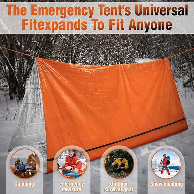 Emergency Tent Shelter 2 Person Emergency Survival Life Pocket Tent Waterproof and Windproof for Camping Hiking Outdoor Activities