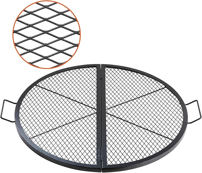 VEVOR Fire Pit Cooking Grill Grate 36 Inch, Foldable Round Cooking Rack, Heavy Duty X-Marks Campfire BBQ Grill with Portable Handle & Support Wire for Outdoor Picnic Party & Gathering, Black