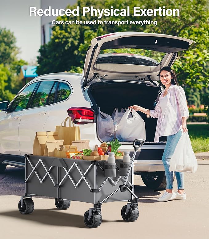 440Lbs Collapsible Wagon Cart with Big Wheels, Ideal for Beach, Camping, Garden, Sports & Transport