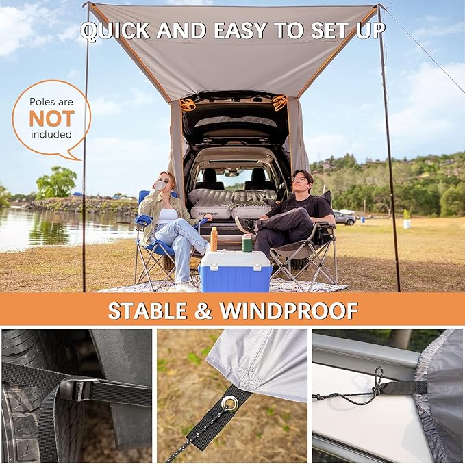 HEYTRIP SUV Tailgate Tent with Awning Shade Waterproof Windproof Hatchback Camping Car Tent, Universal Fit Most SUV/Van/MPV/CUV, Gray