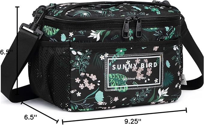 SUNNY BIRD Insulated Lunch Bag with Foldable and Leakproof Design, Thermally Insulated, Shoulder Strap for Women, Men and Teen (Floral & Foliage)