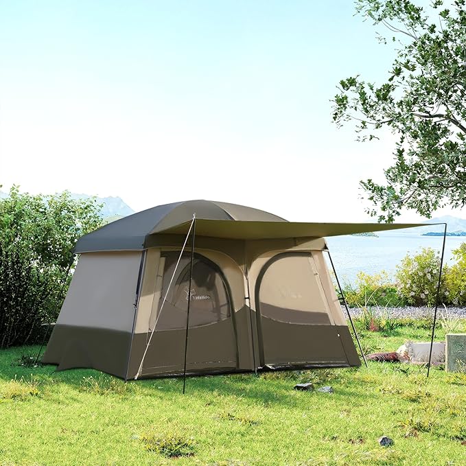 Vidalido Tents,6-8 Person Camping Tent with Extended Vestibule,2 Room Weather Resistant Family Tents,Easy Install Waterproof Outdoor Tent for Backpacking and Camping Hiking