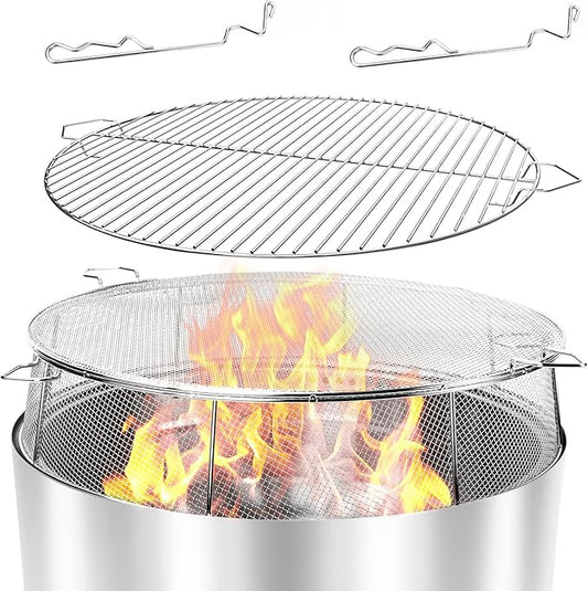 Uniflasy Fire Pit Shield and Cooking Grate for Solo Stove Yukon 27",304 Stainless Steel Spark Screen Cooking Grate for Backyard & Outdoor Fire Pits,Fire Pit Accessory Kits for Solo Stove Yukon