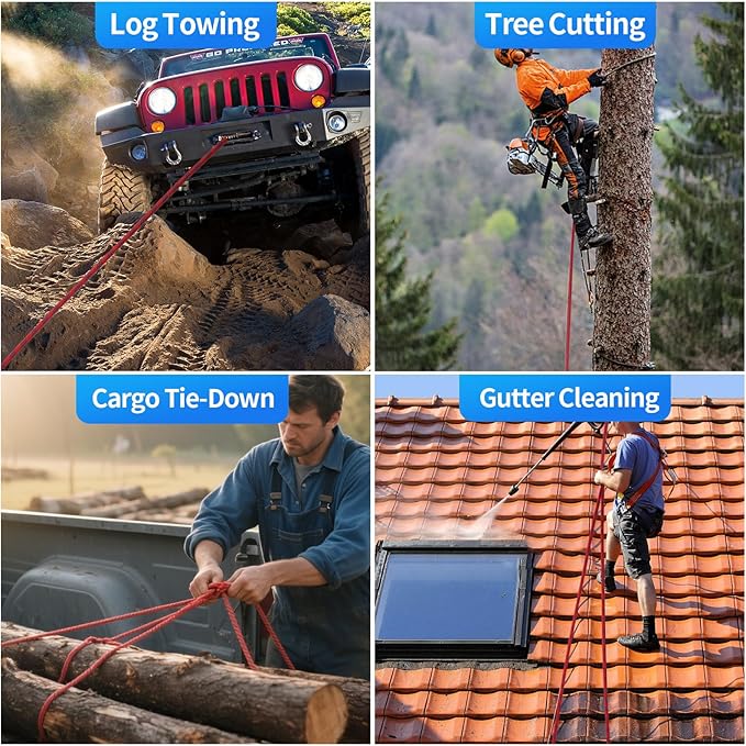 100Ft 1/2 Inch Heavy Duty Climbing Rope - for Tree Swing, Pulling, Outdoor & Gym Use (Red)