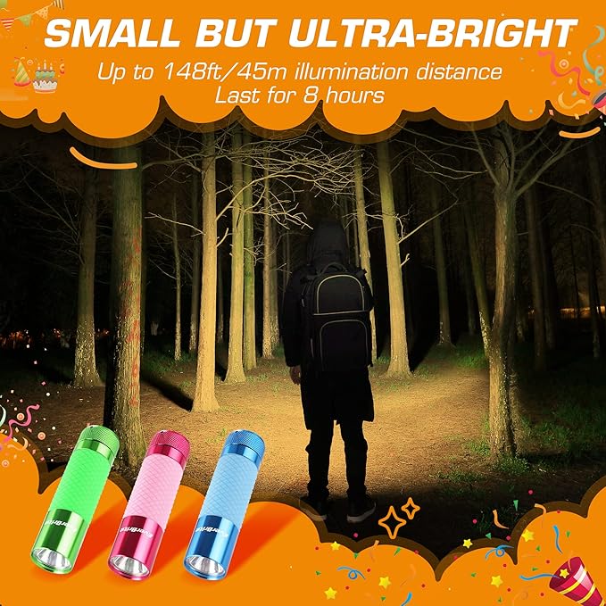EverBrite 3-Pack Mini Flashlights, Glow in Dark Flashlights, Aluminum LED Flashlights Party Favors Assorted Colors for Camping, Hiking, Indoor, 9XAAA Batteries Included