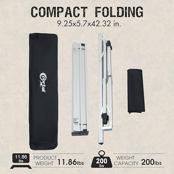 PORTAL Folding Outdoor Camping Table with Adjustable Height, Aluminum Roll-Up Top and Carry Bag, Big Large Portable Tables for Picnic, BBQ and Tailgating, Silver