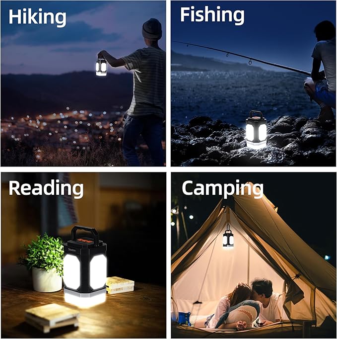 Sinvitron 30000mAh LED Camping Lantern with QC3.0 Fast Charging, 1000LM Emergency Lights for Power Outages, 350H Runtime, IPX5 Waterproof Rechargeable Lamp for Tent, Outdoor (Black/Orange)