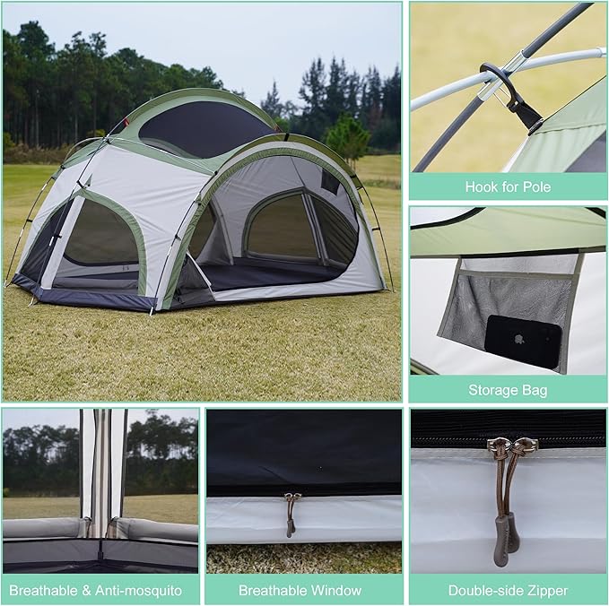 Vidalido 3-4 Person Camping Tent with 2 Large Mesh Door 4 Mesh Window Family Tents, Double Layer Waterproof Portable Easy Setup Camp Tent, Canvas Dome Tents for Camping Outdoor Hiking and Backpacking