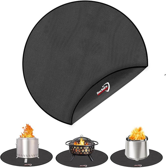DocSafe 38" Round Fire Pit Mat, 4-Layer Fireproof Under Grill Mat Heat Insulated Indoor Fireplace Pad Protector for Decks,Patios,Grass,BBQ Smoker, Portable Reusable Oil-Proof and Waterproof, Black