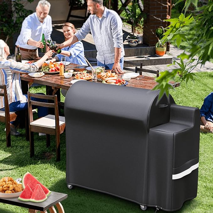 Grisun Grill Cover for Weber SmokeFire EX6 Wood Pellet Grill, Smoker Cover for Weber EX6, Waterproof, No Fading for 2 Years, Anti-Fade, Drawstring for Secure Fit, 600 D Polyester, Black