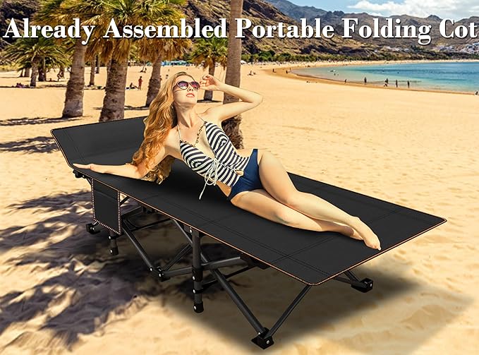 ABORON Oversized Folding Camping Cot for Adults, Double Layer 1200D, 500lb Capacity, Heavy Duty Guest Cot with Mat & Carrying Bag for Indoor & Outdoor Use