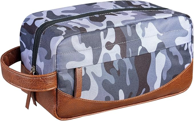 Travel Toiletry Bag for Men, Hanging Toiletry Organizer, Water Resistant Shaving Kit with Large Capacity for Travel Accessories (Camo-Grey)