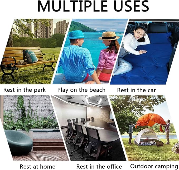 Inflatable Car Air Mattress Back Seat Bed,Thickened Car Travel Camping Air Mattress with Air Pump,Blow Up Bed Portable Car Sleeping Mattress for Car Universal SUV