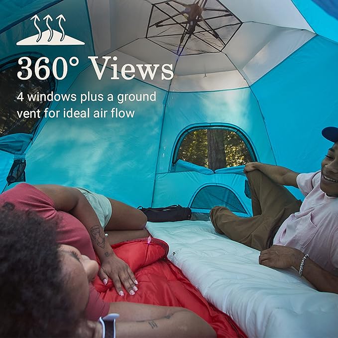 Coleman Camp Burst 4-Person Camping Tent, Umbrella-Style Pop-Up Tent with 45s Easy Setup, Dark Room Option Available, Tub Floor and Taped Seams Keep You Dry, 360° Views