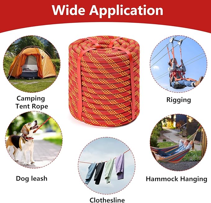 Arborist Rigging Rope - Red 1/2 in x 250 Ft Static Bull Rope for Climbing Tree Felling Pulling Various Outdoor Applications Construction Swing Sailing