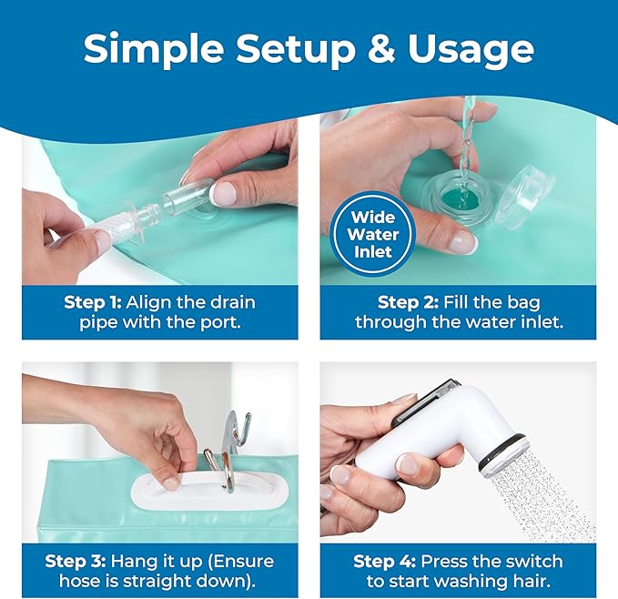 Portable Hair Washing Station, 2.5 GL Bedside Shower Water Bag for Hair Washing in Bed, Use with Inflatable Shampoo Basin, Inflatable Hair Washing Basin, Inflatable Bathtub - Blue