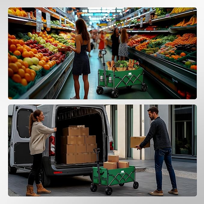 Collapsible Foldable Wagon, Foldig Cart with Wheel Heavy Duty with 180lbs Weight Capacity Lightweight Utility Camping Wagon for Groceries Garden Beach Sports Fishing (Green)