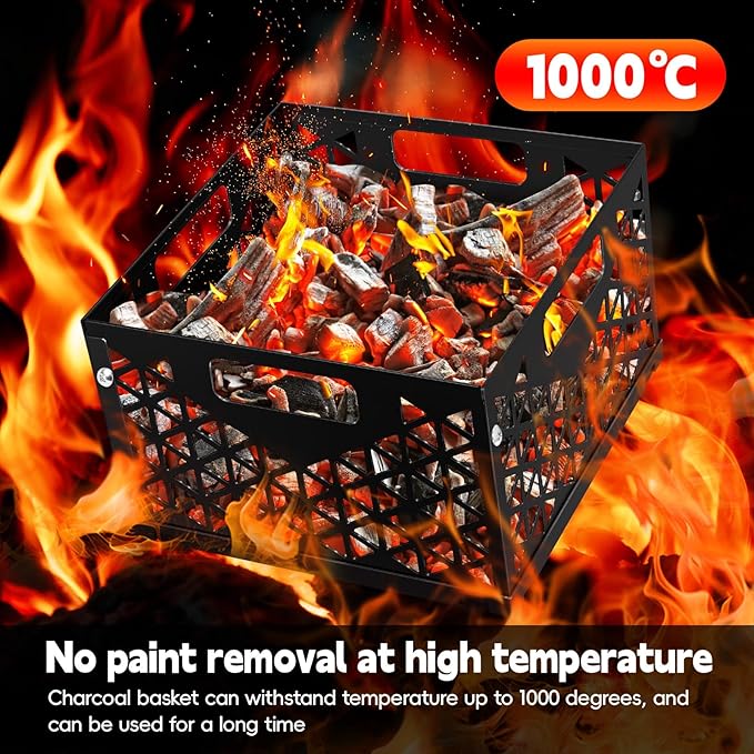 Charcoal Firebox Basket for Oklahoma Joe Offset Smoker, Grill Accessories for Long and Efficient Smoking, 12" x 12" x 7.5 "Fire Basket for Oklahoma Joes Highland (Only 4 Screws) (black)