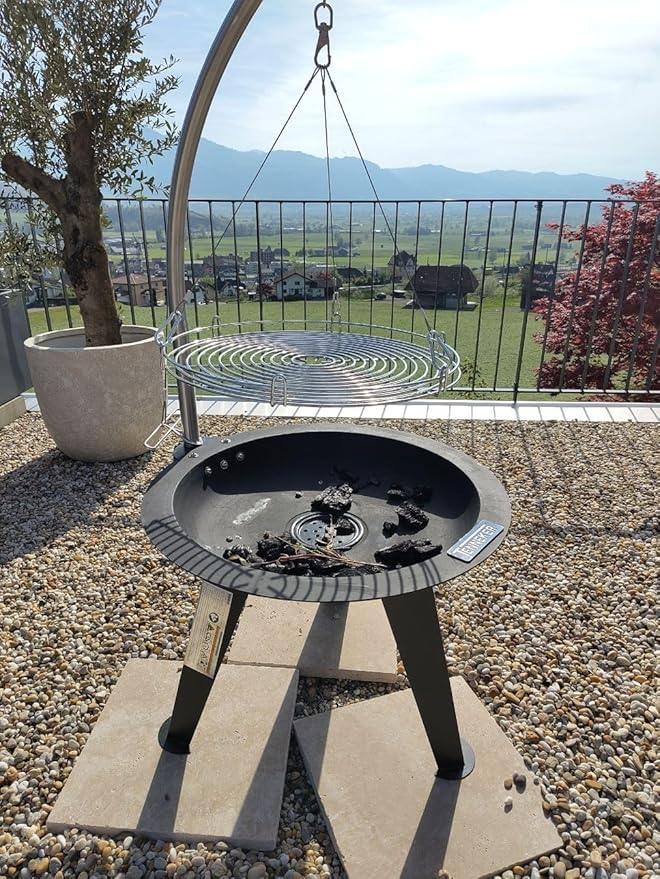 20-Inch Large Cooking Grill Basket with Chain for Outdoor Campfire Swing Grill