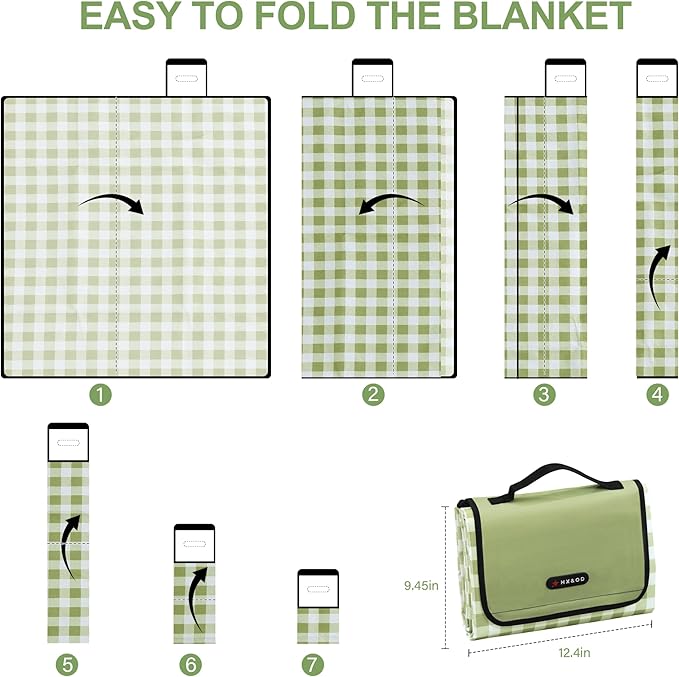 Outdoor Picnic Blanket 80"X80" Picnic Mat Extra Large Camping Blanket Beach Blanket Foldable Waterproof Sand Mat Hiking Travel Family Concerts(Green)